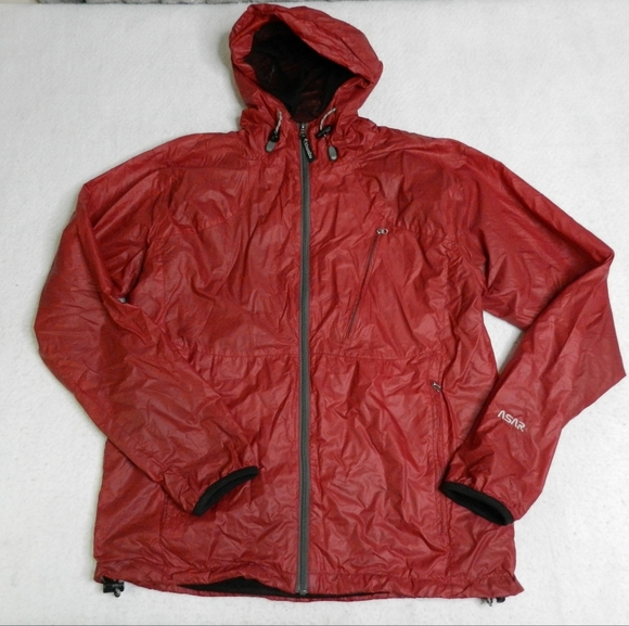 VINTAGE Khumbu ASAR Jacket Mens Size Large Red Mesh Lined Windbreaker Hooded - Picture 1 of 14